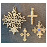 Vintage Cross Pendant Lot 4 Pc Mixed Metal Coptic Style Sterling 925 Vintage Cross Pendant Lot 4 Pc Mixed Metal Coptic Style Sterling 925