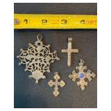 Vintage Cross Pendant Lot 4 Pc Mixed Metal Coptic Style Sterling 925 Vintage Cross Pendant Lot 4 Pc Mixed Metal Coptic Style Sterling 925