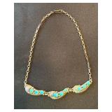 Vintage Mid-Century Signed Turquoise Necklace 3 Panel Crescent Design 22g Vintage Mid-Century Signed Turquoise Necklace 3 Panel Crescent Design 22g
