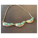 Vintage Mid-Century Signed Turquoise Necklace 3 Panel Crescent Design 22g Vintage Mid-Century Signed Turquoise Necklace 3 Panel Crescent Design 22g