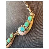 Vintage Mid-Century Signed Turquoise Necklace 3 Panel Crescent Design 22g Vintage Mid-Century Signed Turquoise Necklace 3 Panel Crescent Design 22g