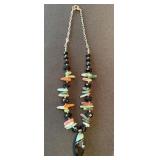 Vintage Beaded Statement Necklace Black Pendant Multicolor 10in Vintage Beaded Statement Necklace Black Pendant Multicolor 10in