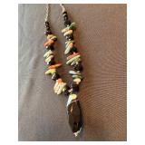 Vintage Beaded Statement Necklace Black Pendant Multicolor 10in Vintage Beaded Statement Necklace Black Pendant Multicolor 10in