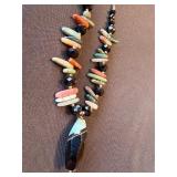 Vintage Beaded Statement Necklace Black Pendant Multicolor 10in Vintage Beaded Statement Necklace Black Pendant Multicolor 10in