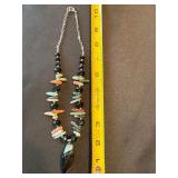 Vintage Beaded Statement Necklace Black Pendant Multicolor 10in Vintage Beaded Statement Necklace Black Pendant Multicolor 10in