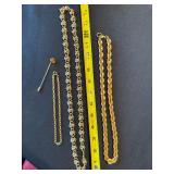 Vintage Gold Tone Jewelry Lot 2 Necklaces Chain Bracelet Stick Pin Vintage Gold Tone Jewelry Lot 2 Necklaces Chain Bracelet Stick Pin