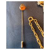 Vintage Gold Tone Jewelry Lot 2 Necklaces Chain Bracelet Stick Pin Vintage Gold Tone Jewelry Lot 2 Necklaces Chain Bracelet Stick Pin