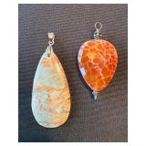 Large Stone Pendant Lot 2 Teardrop Jasper & Orange Agate Style Large Stone Pendant Lot 2 Teardrop Jasper & Orange Agate Style