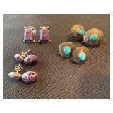 Vintage Sterling Silver and Stone Earrings Lot Charoite Turquoise Style 3 Pairs Unmarked Vintage Sterling Silver and Stone Earrings Lot Charoite Turquoise Style 3 Pairs Unmarked