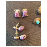 Vintage Sterling Silver and Stone Earrings Lot Charoite Turquoise Style 3 Pairs Unmarked Vintage Sterling Silver and Stone Earrings Lot Charoite Turquoise Style 3 Pairs Unmarked