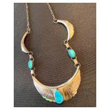 Vintage Sterling Silver Turquoise Southwest Necklace 16in 25g Vintage Sterling Silver Turquoise Southwest Necklace 16in 25g