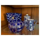 Blue & White Decor Lot Calico Creamer Tea Mug Planter Cobalt Bowl