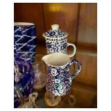 Blue & White Decor Lot Calico Creamer Tea Mug Planter Cobalt Bowl
