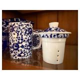 Blue & White Decor Lot Calico Creamer Tea Mug Planter Cobalt Bowl