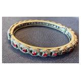 Vintage Gold Hinged Bangle Bracelet Red Rhinestones Repair (Not Tested) Vintage Gold Hinged Bangle Bracelet Red Rhinestones Repair (Not Tested)