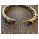 Vintage Gold Hinged Bangle Bracelet Red Rhinestones Repair (Not Tested) Vintage Gold Hinged Bangle Bracelet Red Rhinestones Repair (Not Tested)