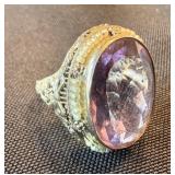 Vintage Art Deco Filigree Amethyst Ring Finished with Seed Pearl Halo 14K Vintage Art Deco Filigree Amethyst Ring Finished with Seed Pearl Halo 14K