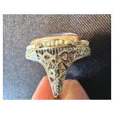 Vintage Art Deco Filigree Amethyst Ring Finished with Seed Pearl Halo 14K Vintage Art Deco Filigree Amethyst Ring Finished with Seed Pearl Halo 14K