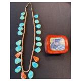 Vintage Necklace & Red Lacquer Style Trinket Box Mixed Decor Lot Vintage Necklace & Red Lacquer Style Trinket Box Mixed Decor Lot