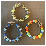 3 Handmade Lampwork Art Glass Beaded Bracelets Toggle Clasp Lot 3 Handmade Lampwork Art Glass Beaded Bracelets Toggle Clasp Lot