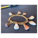 Vintage Gold Tone Chain Bracelet w/ Stone Dangle Charms Unmarked Vintage Gold Tone Chain Bracelet w/ Stone Dangle Charms Unmarked