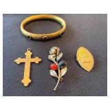 Vintage Jewelry Lot 12K Nursing Pin Bangle Brooch Cross Pendant Vintage Jewelry Lot 12K Nursing Pin Bangle Brooch Cross Pendant