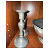 Stieff Williamsburg Pewter Bowl w/ Royal Holland Candlesticks Lot Stieff Williamsburg Pewter Bowl w/ Royal Holland Candlesticks Lot