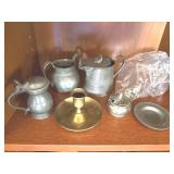 Antique Vintage Pewter Tableware Lot Tankard Pitchers Plate Brass Stick Antique Vintage Pewter Tableware Lot Tankard Pitchers Plate Brass Stick