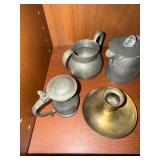 Antique Vintage Pewter Tableware Lot Tankard Pitchers Plate Brass Stick Antique Vintage Pewter Tableware Lot Tankard Pitchers Plate Brass Stick