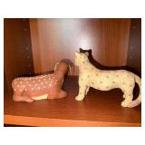 Hand Painted Spotted Animal Figurines Deer & Cat Pair Shelf Decor Hand Painted Spotted Animal Figurines Deer & Cat Pair Shelf Decor