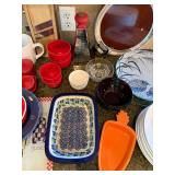Mixed Kitchen Serveware Lot Polish Pottery Corning Ware Tray Bowls Mixed Kitchen Serveware Lot Polish Pottery Corning Ware Tray Bowls