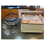 Vintage Glass Punch Bowl Set w Cups Storage Case Smoked Trim Vintage Glass Punch Bowl Set w Cups Storage Case Smoked Trim