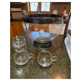 Vintage Glass Punch Bowl Set w Cups Storage Case Smoked Trim Vintage Glass Punch Bowl Set w Cups Storage Case Smoked Trim
