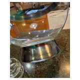 Vintage Glass Punch Bowl Set w Cups Storage Case Smoked Trim Vintage Glass Punch Bowl Set w Cups Storage Case Smoked Trim