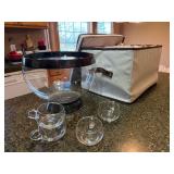 Vintage Glass Punch Bowl Set w Cups Storage Case Smoked Trim Vintage Glass Punch Bowl Set w Cups Storage Case Smoked Trim