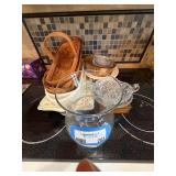 Mixed Serving Ware Lot Mud Pie Godinger Glass Baskets Wood Bowl Mixed Serving Ware Lot Mud Pie Godinger Glass Baskets Wood Bowl