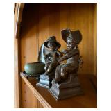 Vintage Bronze Metal Cherub Figural Bookends & Bowl Centerpiece 3 Pc Lot
