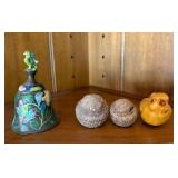 Vintage Enameled Bird Bell & Small Bird Figurines Decor Lot of 4