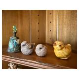 Vintage Enameled Bird Bell & Small Bird Figurines Decor Lot of 4