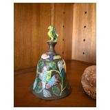 Vintage Enameled Bird Bell & Small Bird Figurines Decor Lot of 4