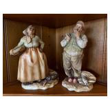 A. Borsato Italian Figural Porcelain Fisherfolk Statues Pair Vintage