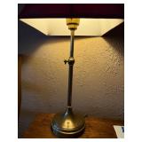 Brass Tone Table Lamp w/ Red Fabric Shade Approx 30 in Tested
