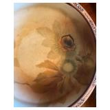 Vintage Hand Painted Floral Ceramic Footed Bowl w Handle Unmarked