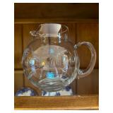 Vintage Etched Floral Clear Glass Pitcher Round Water Lemonade Jug