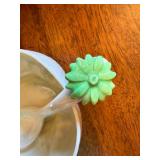 Belleek Ireland Porcelain Condiment Bowl w Spoon Floral Finial