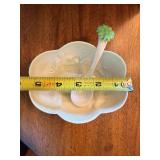 Belleek Ireland Porcelain Condiment Bowl w Spoon Floral Finial