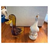 Vintage Duck & Goose Figurines Art Glass and Japan Porcelain Lot
