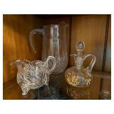 3 Pc Cut Glass Crystal Pitcher Creamer Cruet Decanter Lot