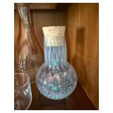 3 Pc Decorative Art Glass Bottle Decanter Tumbler Lot Blue Clear