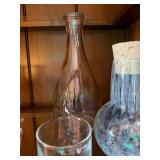 3 Pc Decorative Art Glass Bottle Decanter Tumbler Lot Blue Clear